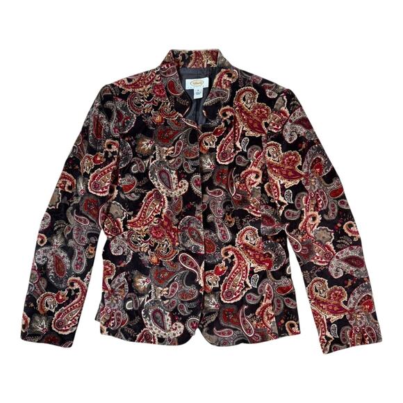 VTG Talbots 1-Button Blazer Jacket Velvet Silk Blend Floral Paisley 8P - Picture 1 of 11